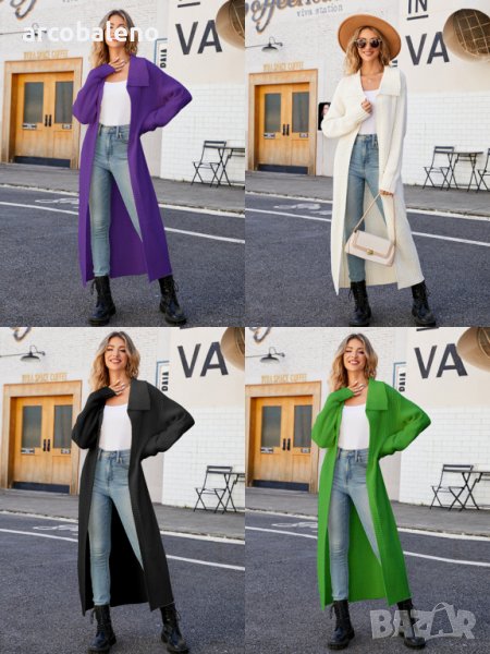 Нов стил дамска дълга плетена жилетка с ревери, 4цвята - 024, снимка 1