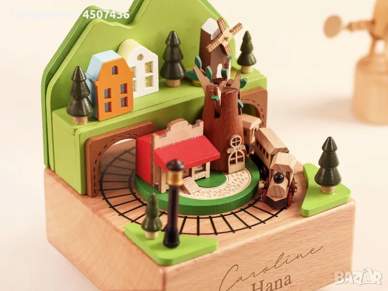 Ръчно изработена дървена музикална кутия с влакче, снимка 1