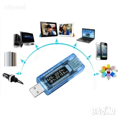 USB тестер, за ток, напрежение, измерва  мощност и капацитет на бактерии , снимка 2 - Друга електроника - 49674089
