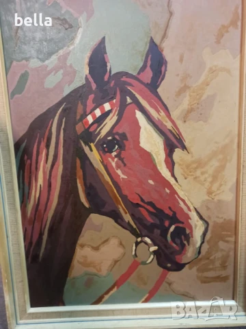 Стара авторска картина -Кон-масло,подписана, снимка 3 - Антикварни и старинни предмети - 50575856