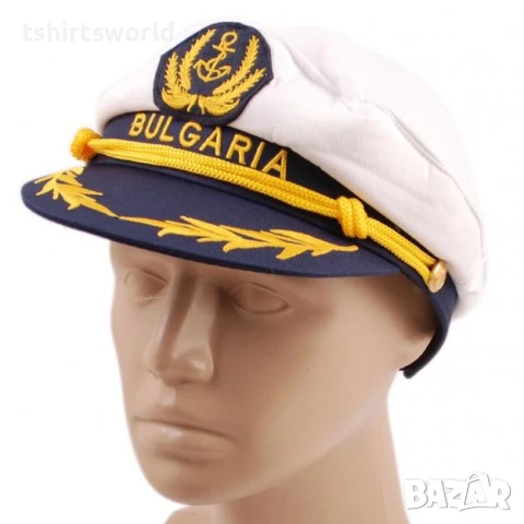 Нова бяла капитанска шапка BULGARIA с Котва, Унисекс