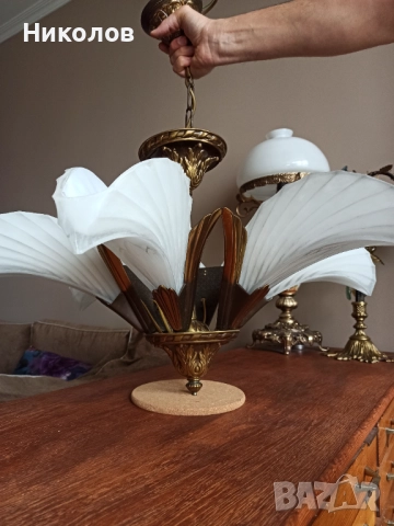 Месингов полилей Арт Деко, снимка 6 - Антикварни и старинни предмети - 52092453
