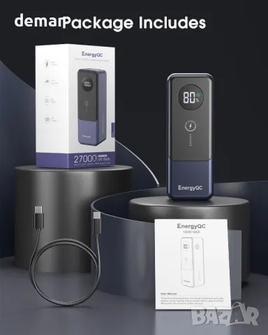 Външна батерия EnergyQC 120W 27000mAh Power Bank USB C 3-Port 99.9Wh PD, снимка 7 - Външни батерии - 47436603