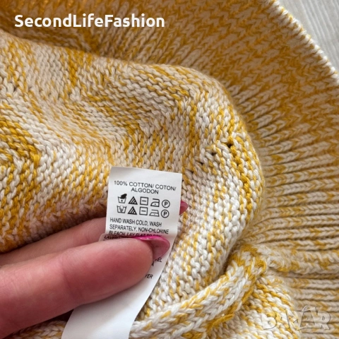 Дамски пуловер Lucky Brand, размер M, жълт, плетен с къс ръкав, снимка 6 - Блузи с дълъг ръкав и пуловери - 53505160