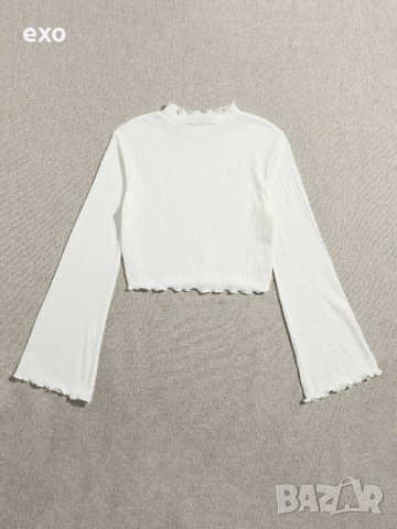 Бял къс топ, Черен къс топ, Моден топ, Топ дълъг ръкав , снимка 6 - Блузи с дълъг ръкав и пуловери - 42992305