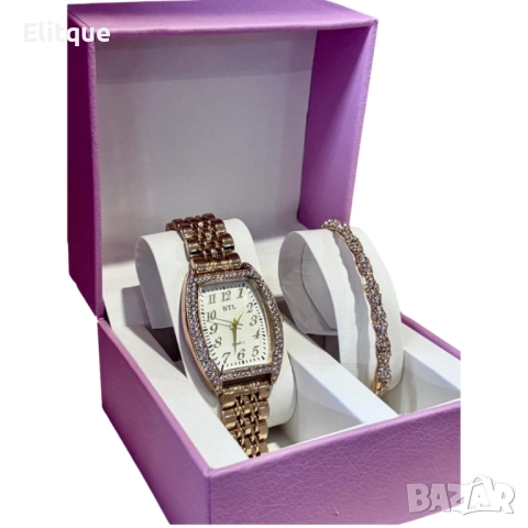 Елегантен подаръчен комплект за дами - Часовник с нежна гривна, снимка 4 - Бижутерийни комплекти - 52596574
