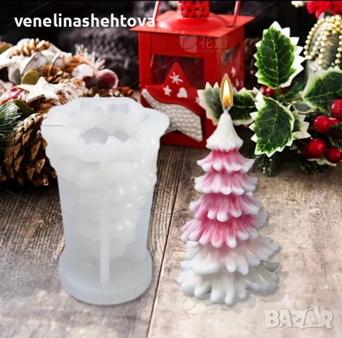 3D Елха Силиконов молд форма за свещи гипс сапун смола фондан КОД 4365, снимка 3 - Форми - 51389125