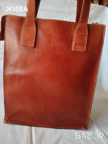 ЗА ЦЕНИТЕЛИ Естествена кожа голяма дамска чанта цвят карамел, снимка 2 - Чанти - 38079976