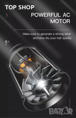 VGR V-433 Професионална салонна серия Сешоар 1800-2200 W AC мотор 3 настройки на топлината (Горещо/Х, снимка 6 - Сешоари - 48831662