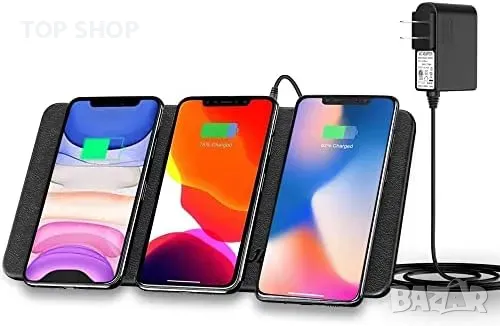 Ново Qi безжично зарядно за 3 устройства, съвместимо с iPhone и Galaxy Мулти зарядна станция, снимка 3 - Безжични зарядни - 49251676