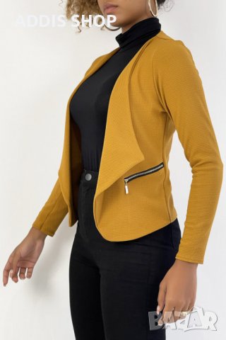 Дамско сако (блейзър) с ревер и джобове с цип, 3цвята - 024, снимка 5 - Сака - 43597712