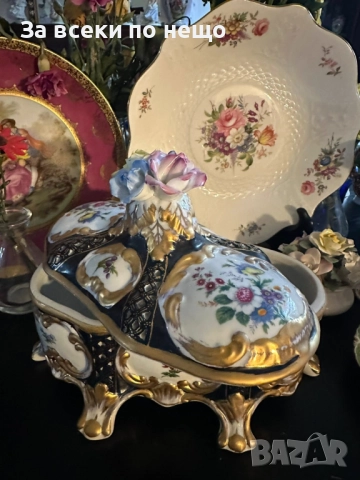 Dresden Porcelain RK Richard Klemm Germany  Circa 1904 Oval Footed Lidded Dresser Jewelry Код P1746, снимка 16 - Декорация за дома - 52980487