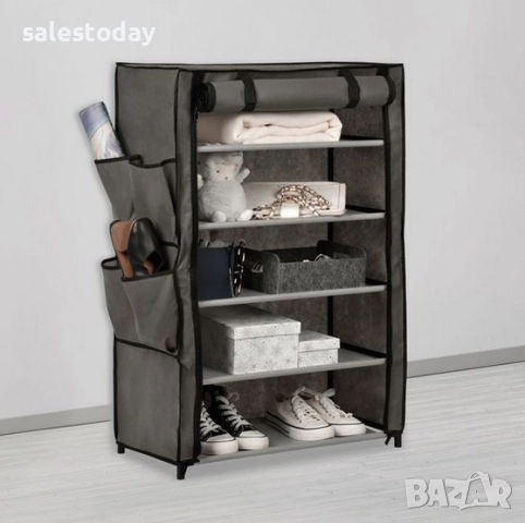 Текстилна етажерка за обувки с цип, Гардероб с джопчета, Текстилен шкаф с етажерки, 5 рафта, снимка 3 - Етажерки - 42351669