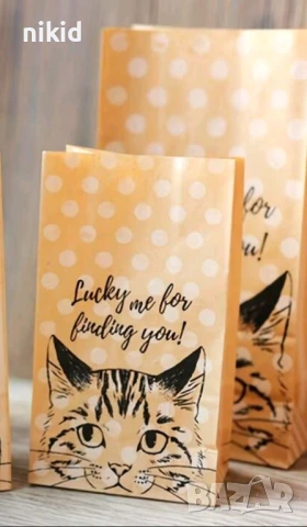 Коте Котка Котки хартиени пакети торбички подаръчни опаковки + лепенка торба плик опаковка торбички