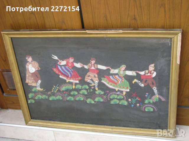 Гоблен картина хоро в рамка-1930г, снимка 2 - Гоблени - 28563959