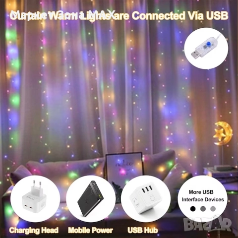 Висяща Водоустойчива LED лента 300 Светодиода с 8 цветни режима и дистанционно, снимка 5 - Лед осветление - 52940192