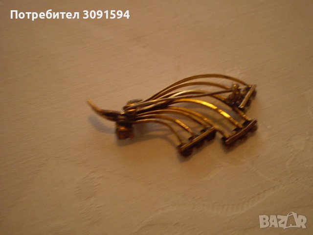 Арт Деко брошка жълт метал Чешки кристал, снимка 4 - Антикварни и старинни предмети - 39611311