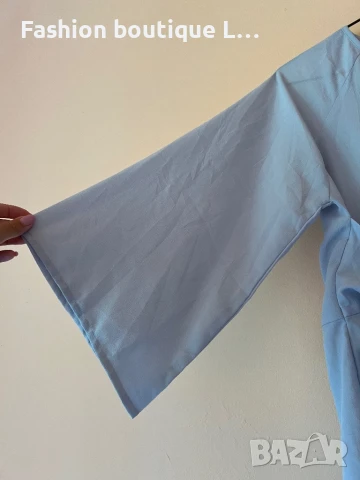 Светло синя блузка с коланче и широки ръкави с цип отстрани 🩵, снимка 2 - Тениски - 51203346