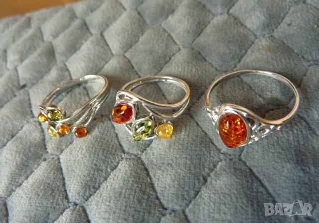 Сребърни пръстени с балтийски кехлибар. 5 камъка халка, снимка 7 - Пръстени - 43435302