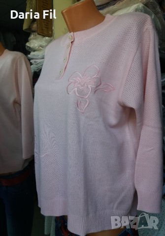 Бледорозова блуза фино тънко плетиво с бродерия и 7/8 дължина на ръкава , снимка 4 - Тениски - 40379986