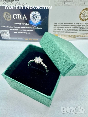 Сребърен пръстен с мойсанит (Диамант) 1 карат, снимка 10 - Пръстени - 51370699