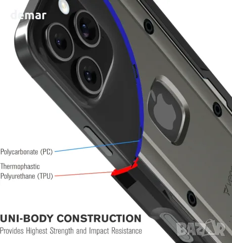 VENA vArmor Калъф за iPhone 16 Pro Max с кобур със щипка за колан, стойка, военен клас, за MagSafe, снимка 4 - Калъфи, кейсове - 47505129