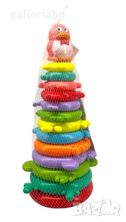 Детски конус с цветни рингове и пингвин 