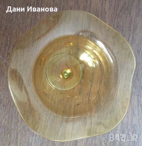 Прозрачно-жълта стъклена фруктиера на столче, снимка 2 - Декорация за дома - 28098841