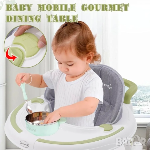 Регулируема бебешка проходилка 3в1, сгъваема, ергономична, зелена, снимка 7 - Проходилки - 52571816