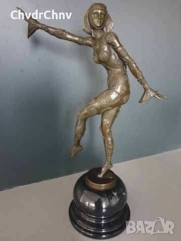 39см-5кг Chiparus статуетка/френска бронзова скулптура/Арт Деко фигура кабаретна танцьорка-балерина