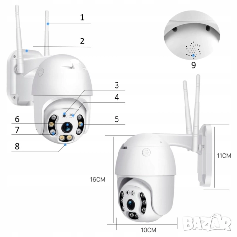Водоустойчива,  безжична камера с нощно видеонаблюдение и запис на карта, снимка 2 - Друга електроника - 51948072