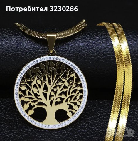 Модно Дървото на живота Колиета с кристали от неръждаема стомана, снимка 1 - Колиета, медальони, синджири - 43031756
