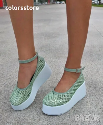 Обувки на платформа - мента с бяло ходило - FG10