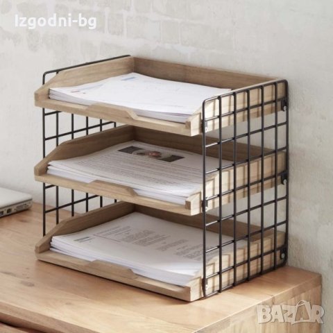 Етажерка за документи от дърво и метал в индустриален стил, снимка 3 - Етажерки - 43621935