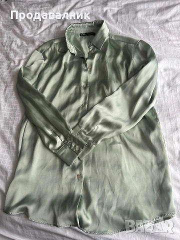 Риза от сатен и седефени копчета ZARA, снимка 3 - Ризи - 53524332