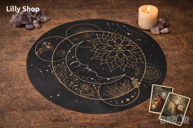 Винилна подложка за таро разклади кръг 45х45см Черно небе