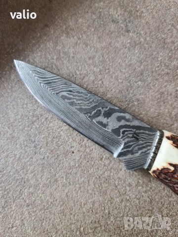 Нож дамаска стомана рог и сребро, снимка 4 - Ножове - 43639119