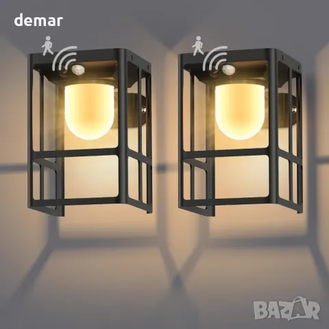 YACAISI Соларни LED осветителни тела за веранда на открито със сензор за движение, 2 броя, черни