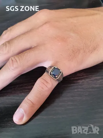 Мъжки Сребърни Пръстени с Естествени Камъни, снимка 8 - Колиета, медальони, синджири - 49988063