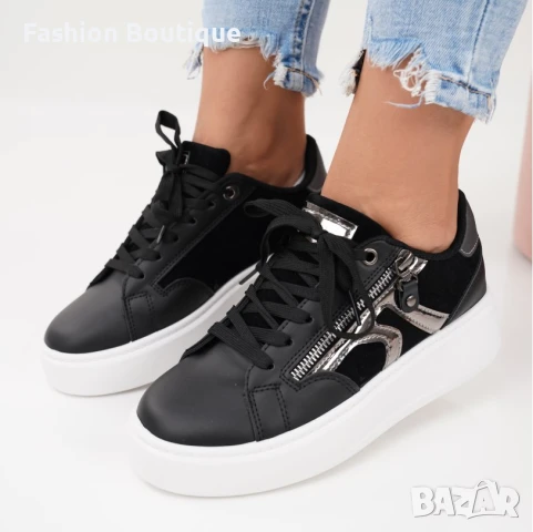 Дамски кожени маратонки с бяла подметка, снимка 3 - Маратонки - 51246037