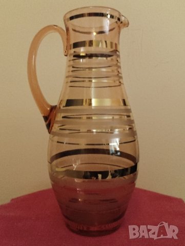 Винтидж сервиз 6 чаши и кана, цветно стъкло със златни линии. , снимка 8 - Чаши - 43525177