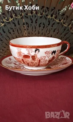 Чашка и чинийка от костен порцелан , снимка 1