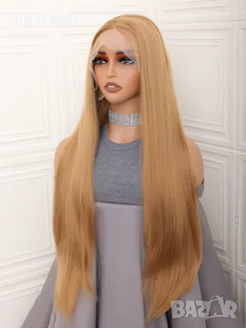 80 см дълга права медено руса перука с дантела 13*4*1, снимка 7 - Аксесоари за коса - 50050127