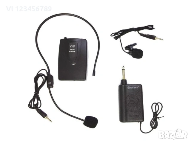 Система с приемник и предавател, 1 микрофон диадема, 1 микрофон брошка WG-201, снимка 2 - Микрофони - 53471146