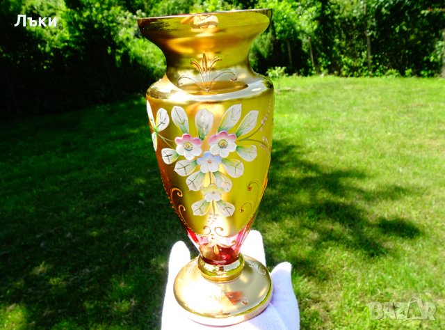 Bohemia кристална ваза,злато. , снимка 12 - Вази - 33145692
