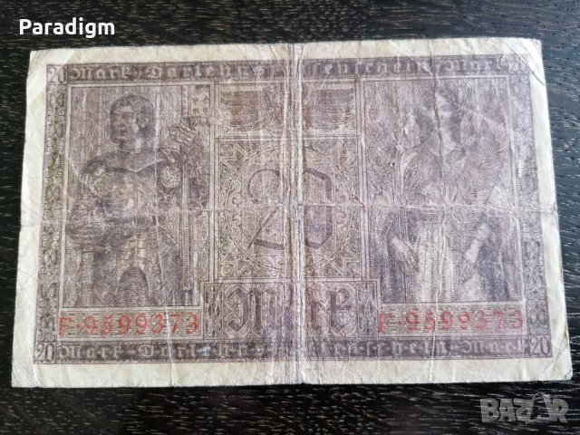 Райх банкнота - Германия - 20 марки | 1918г., снимка 2 - Нумизматика и бонистика - 26696735