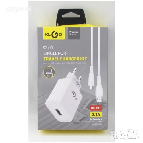 Зарядно адаптер  + DATA кабел TYPE C, KLGO - KC-09T