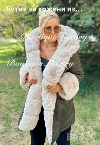 Зимна дамска парка и палто с две лица и голяма качулка, снимка 1 - Якета - 43201597