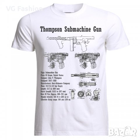 Мъжка Тениска Thompson Submachine Gun Tommy Gun Mafia Blueprint Patent Maschinenpistole, снимка 1 - Тениски - 28313023