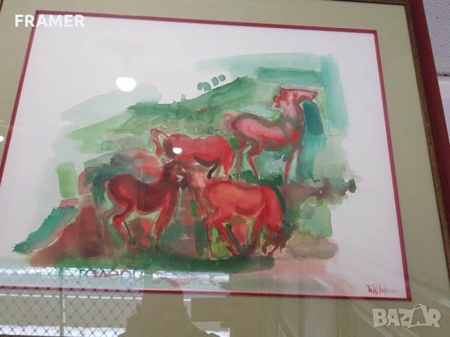 Петър Пиронков Пролет в Родопите-Родопски пейзаж с кончета, снимка 3 - Картини - 28277479